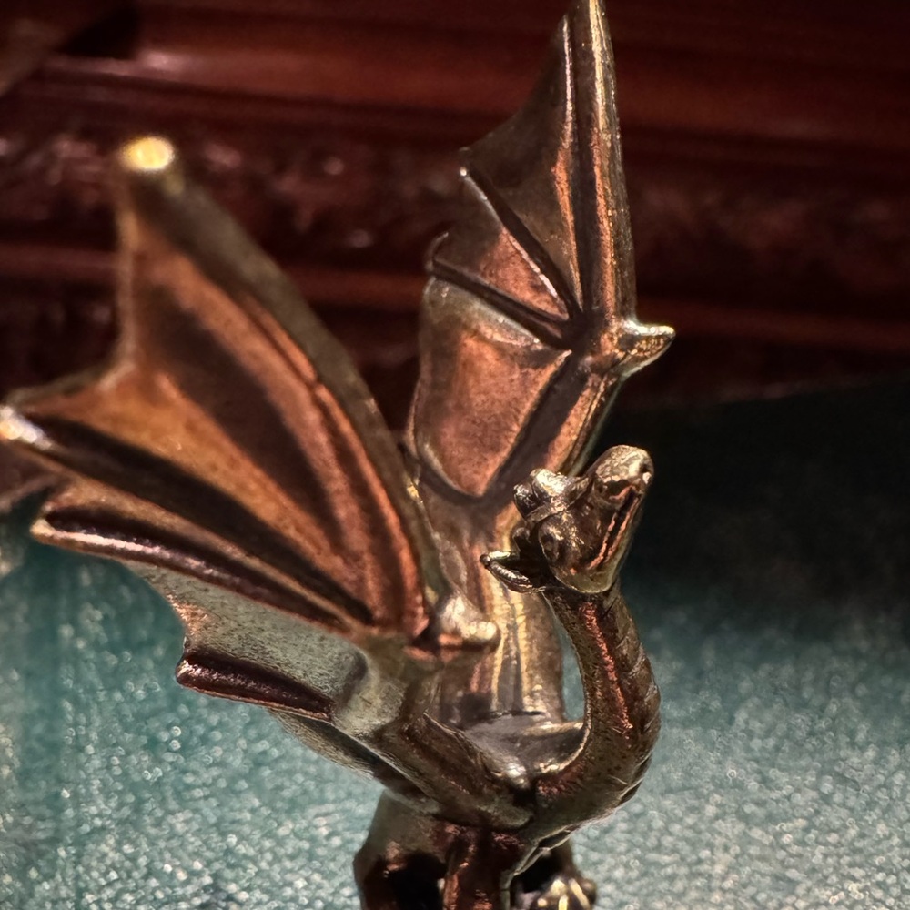 Solid Brass Dragon on Pedestal Vintage-style Sculpture Desk Decor - Picture 13 of 14
